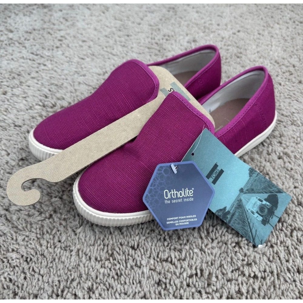 TOMS Shoes Womens 6 Clemente Slip On Fuchsia Pink Canvas Ortholite 10014130 NWT